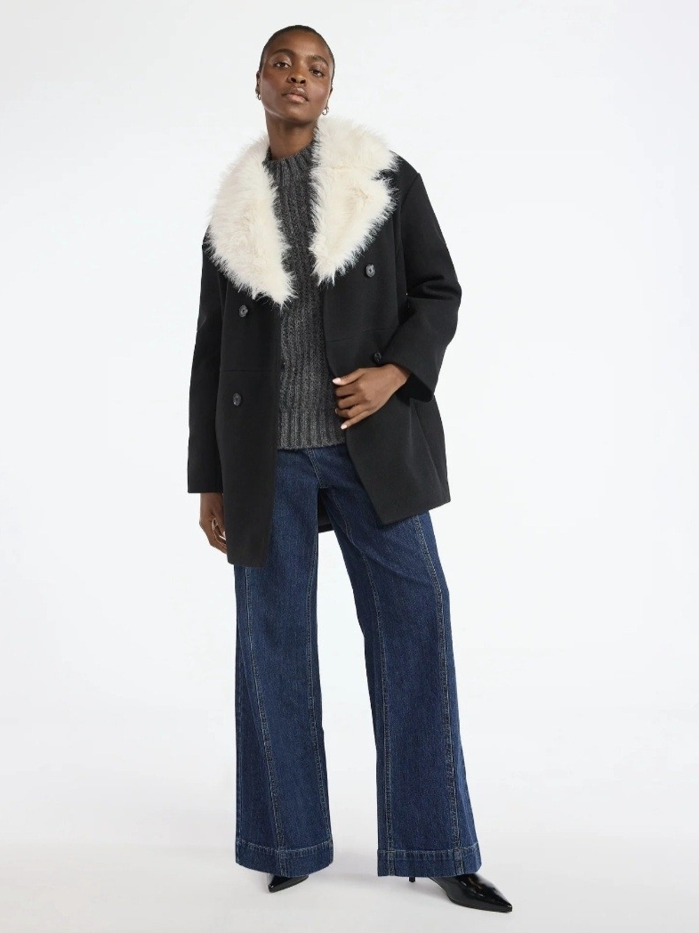 Scoop Oversized Faux Fur Collar Coat #1286 - Picture 5 of 9